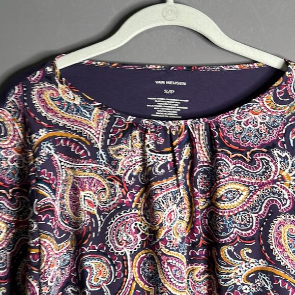 Van Heusen Purple Paisley Print Half Sleeves Top Size Small - Picture 3 of 8
